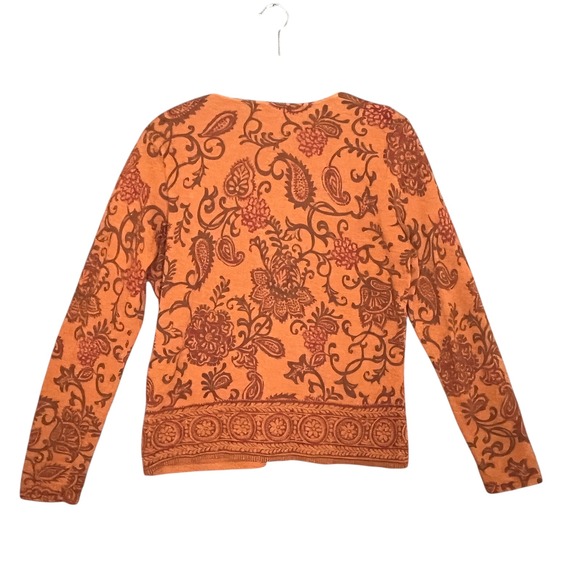 Carole Little Orange Paisley Floral Cardigan Sweater Size L Wool Angora Classic - Picture 2 of 10